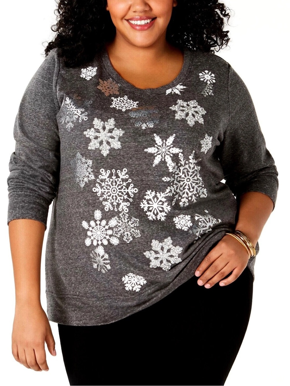 Style & Co Snowflake Top Women’s 2X Grey Rhinestone Bling Holiday Winter Festive